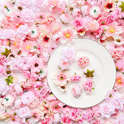 Artificial Pink Flowers Bulk Silk Roses Fake Flowers Heads for Crafts - DIY Home Spring Garden Floral Party Wildflower Garland Hanging Decoration Mini Small Rose Faux Fabric Flowers Heads 3-6cm (Pink)