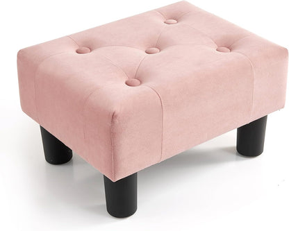 Small Foot Stool Ottoman, Velvet Ottoman Foot Rest with Legs, Rectangle Foot Rest for Couch, Footstools and Ottomans Small for Living Room and Entryway (Soft Pink)