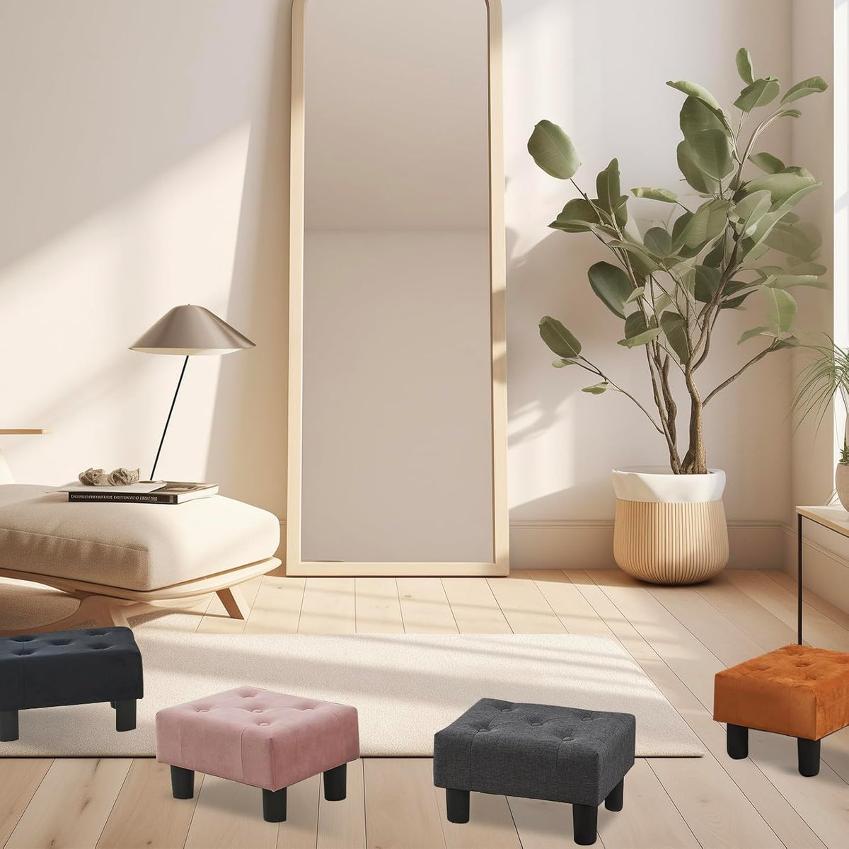 Small Foot Stool Ottoman, Velvet Ottoman Foot Rest with Legs, Rectangle Foot Rest for Couch, Footstools and Ottomans Small for Living Room and Entryway (Soft Pink)