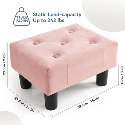 Small Foot Stool Ottoman, Velvet Ottoman Foot Rest with Legs, Rectangle Foot Rest for Couch, Footstools and Ottomans Small for Living Room and Entryway (Soft Pink)