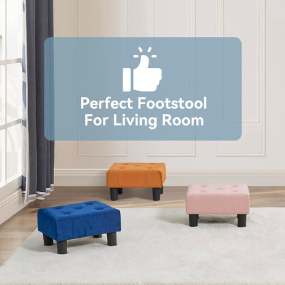 Small Foot Stool Ottoman, Velvet Ottoman Foot Rest with Legs, Rectangle Foot Rest for Couch, Footstools and Ottomans Small for Living Room and Entryway (Soft Pink)