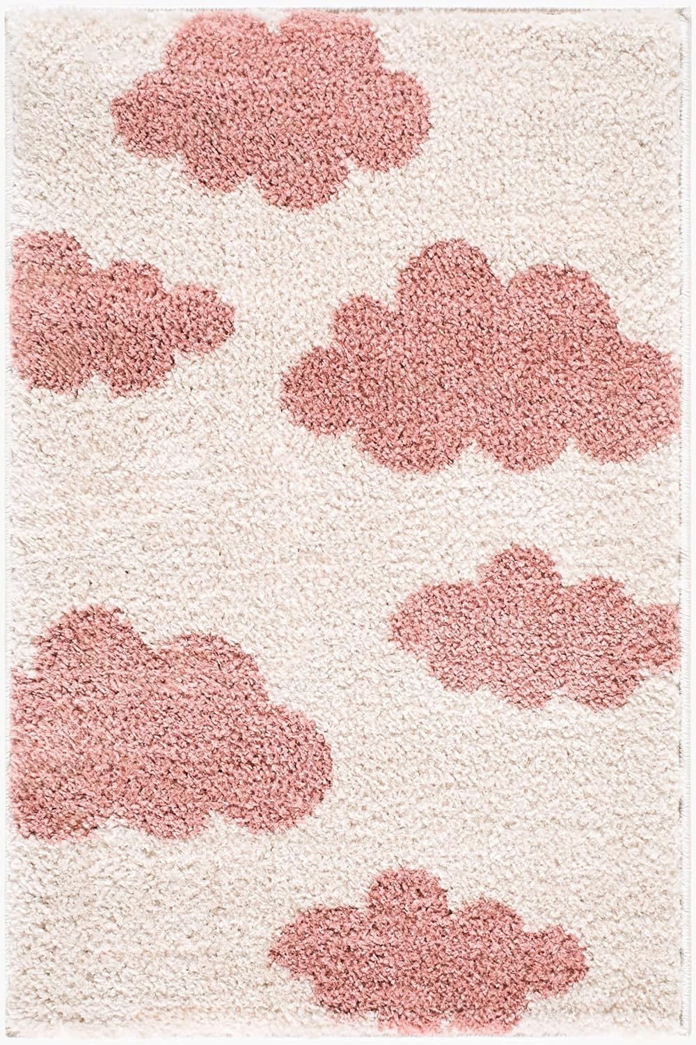 Capri Living Room, Bedroom Machine Washable Area Rug - Abstract Scalloped - Contemporary Modern Minimalist Scandinavian - High Pile - Ivory, Dark Pink, Pink, Cream, Blush - 2' x 2'11"