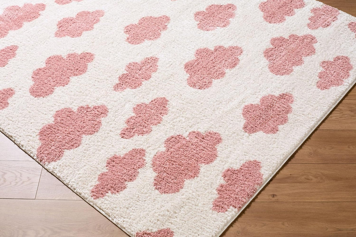 Capri Living Room, Bedroom Machine Washable Area Rug - Abstract Scalloped - Contemporary Modern Minimalist Scandinavian - High Pile - Ivory, Dark Pink, Pink, Cream, Blush - 2' x 2'11"