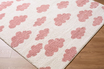 Capri Living Room, Bedroom Machine Washable Area Rug - Abstract Scalloped - Contemporary Modern Minimalist Scandinavian - High Pile - Ivory, Dark Pink, Pink, Cream, Blush - 2' x 2'11"
