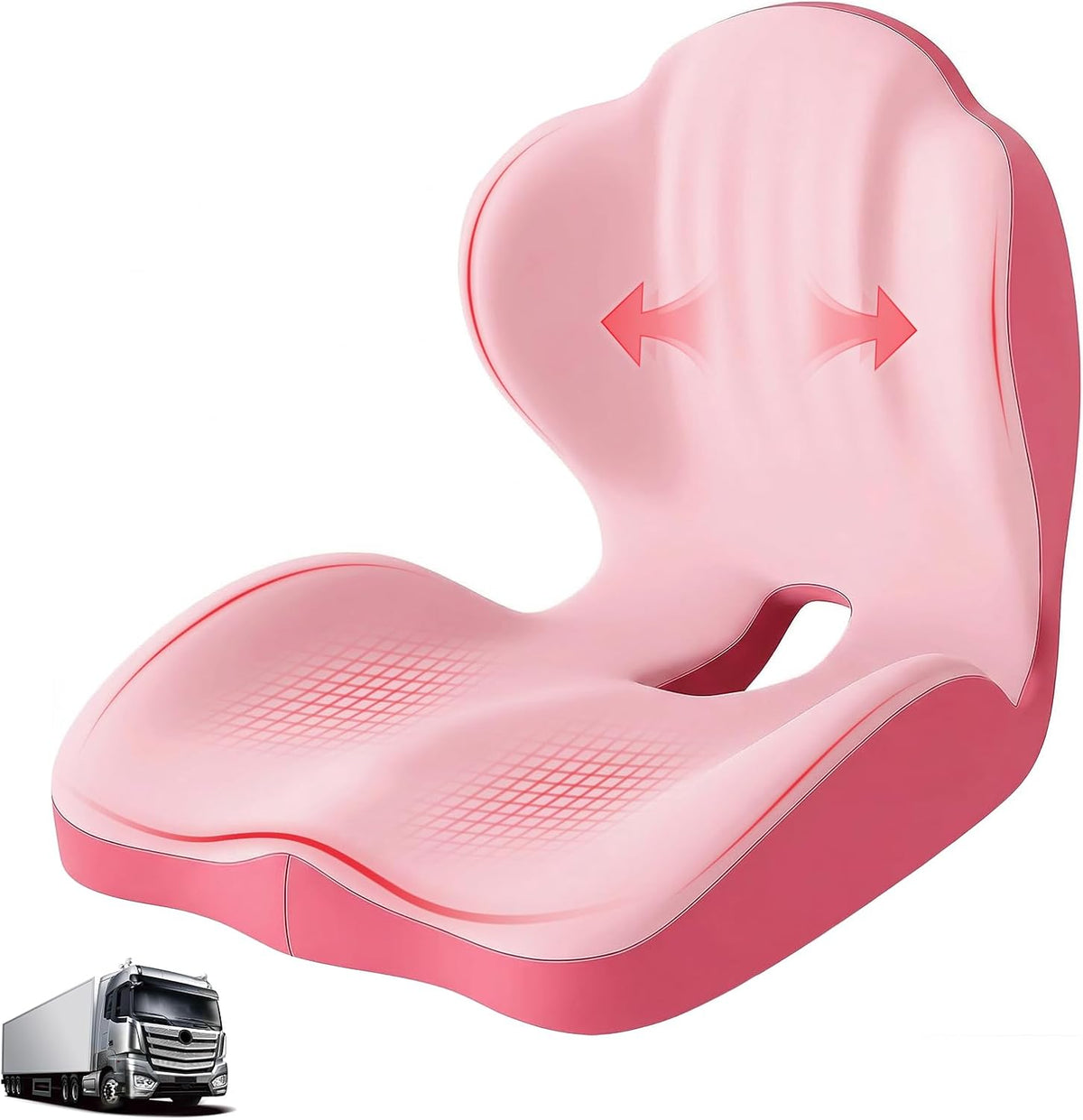 Memory Foam Seat Cushion with Lumbar Support Pillow for Truck Driver, Ergonomic L-Shaped Car Seat Cushion for Tailbone Pressure Relief, Non-Slip Chair Pad for Long Driving (Pink)