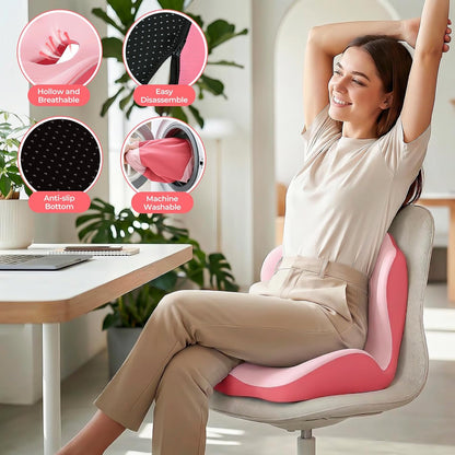 Memory Foam Seat Cushion with Lumbar Support Pillow for Truck Driver, Ergonomic L-Shaped Car Seat Cushion for Tailbone Pressure Relief, Non-Slip Chair Pad for Long Driving (Pink)