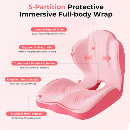 Memory Foam Seat Cushion with Lumbar Support Pillow for Truck Driver, Ergonomic L-Shaped Car Seat Cushion for Tailbone Pressure Relief, Non-Slip Chair Pad for Long Driving (Pink)