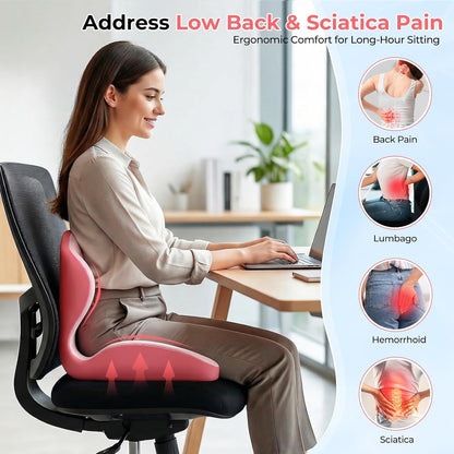 Memory Foam Seat Cushion with Lumbar Support Pillow for Truck Driver, Ergonomic L-Shaped Car Seat Cushion for Tailbone Pressure Relief, Non-Slip Chair Pad for Long Driving (Pink)
