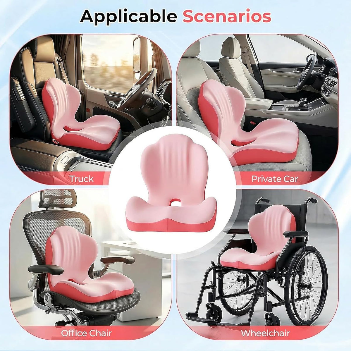 Memory Foam Seat Cushion with Lumbar Support Pillow for Truck Driver, Ergonomic L-Shaped Car Seat Cushion for Tailbone Pressure Relief, Non-Slip Chair Pad for Long Driving (Pink)