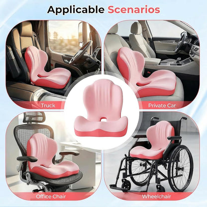 Memory Foam Seat Cushion with Lumbar Support Pillow for Truck Driver, Ergonomic L-Shaped Car Seat Cushion for Tailbone Pressure Relief, Non-Slip Chair Pad for Long Driving (Pink)