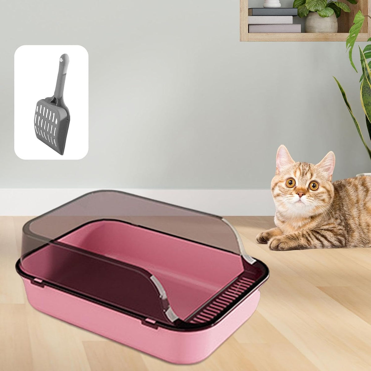 Cat Litter Box Open Top Pet Litter Tray Easy to Clean Kitty Litter Pan Semi Enclosed Kitten Potty Toilet for Small Medium Large Cats Rabbit