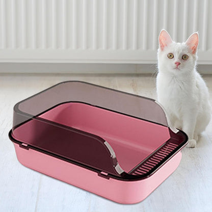Cat Litter Box Open Top Pet Litter Tray Easy to Clean Kitty Litter Pan Semi Enclosed Kitten Potty Toilet for Small Medium Large Cats Rabbit