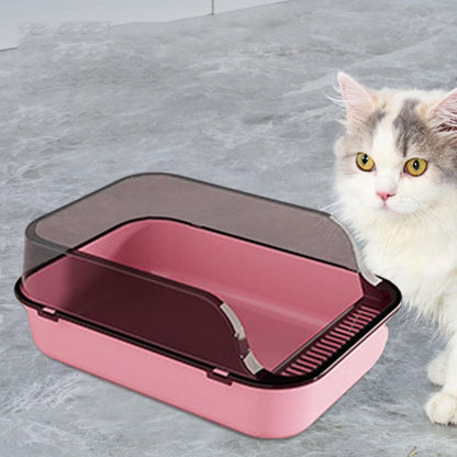 Cat Litter Box Open Top Pet Litter Tray Easy to Clean Kitty Litter Pan Semi Enclosed Kitten Potty Toilet for Small Medium Large Cats Rabbit