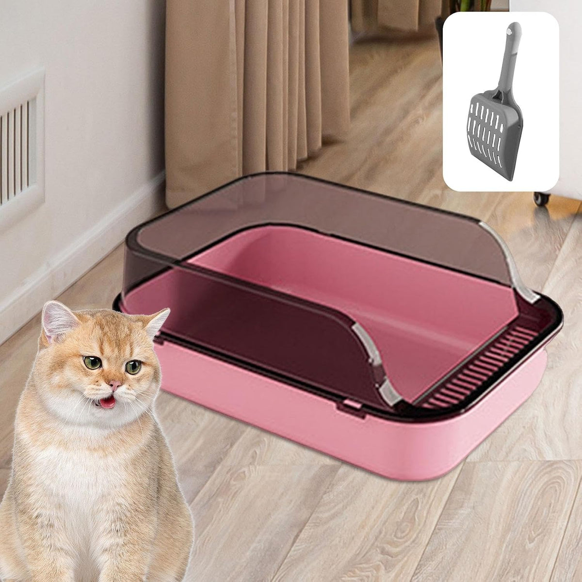 Cat Litter Box Open Top Pet Litter Tray Easy to Clean Kitty Litter Pan Semi Enclosed Kitten Potty Toilet for Small Medium Large Cats Rabbit