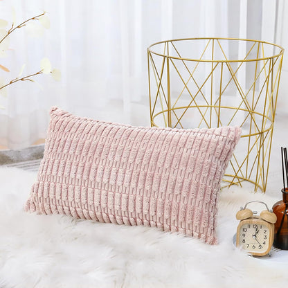 Corduroy Decorative Throw Pillow Covers 12x20 Inch Super Soft Boho Striped Rectangle Pillow Covers Case Modern Cushion Covers for Sofa Couch Bedroom Car Decor Pink