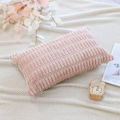 Corduroy Decorative Throw Pillow Covers 12x20 Inch Super Soft Boho Striped Rectangle Pillow Covers Case Modern Cushion Covers for Sofa Couch Bedroom Car Decor Pink