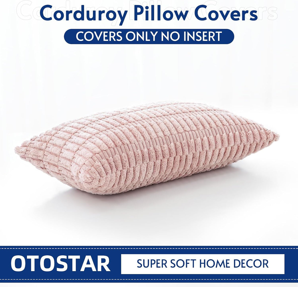 Corduroy Decorative Throw Pillow Covers 12x20 Inch Super Soft Boho Striped Rectangle Pillow Covers Case Modern Cushion Covers for Sofa Couch Bedroom Car Decor Pink