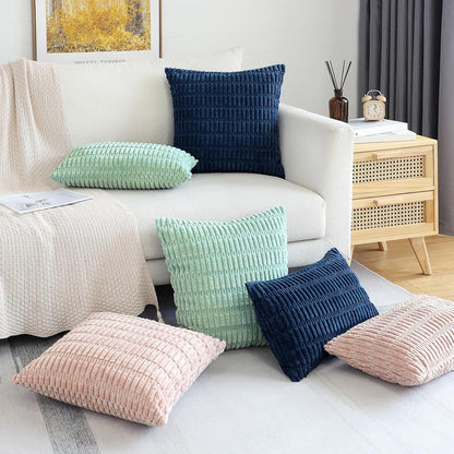 Corduroy Decorative Throw Pillow Covers 12x20 Inch Super Soft Boho Striped Rectangle Pillow Covers Case Modern Cushion Covers for Sofa Couch Bedroom Car Decor Pink