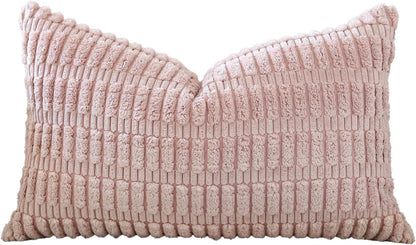 Corduroy Decorative Throw Pillow Covers 12x20 Inch Super Soft Boho Striped Rectangle Pillow Covers Case Modern Cushion Covers for Sofa Couch Bedroom Car Decor Pink