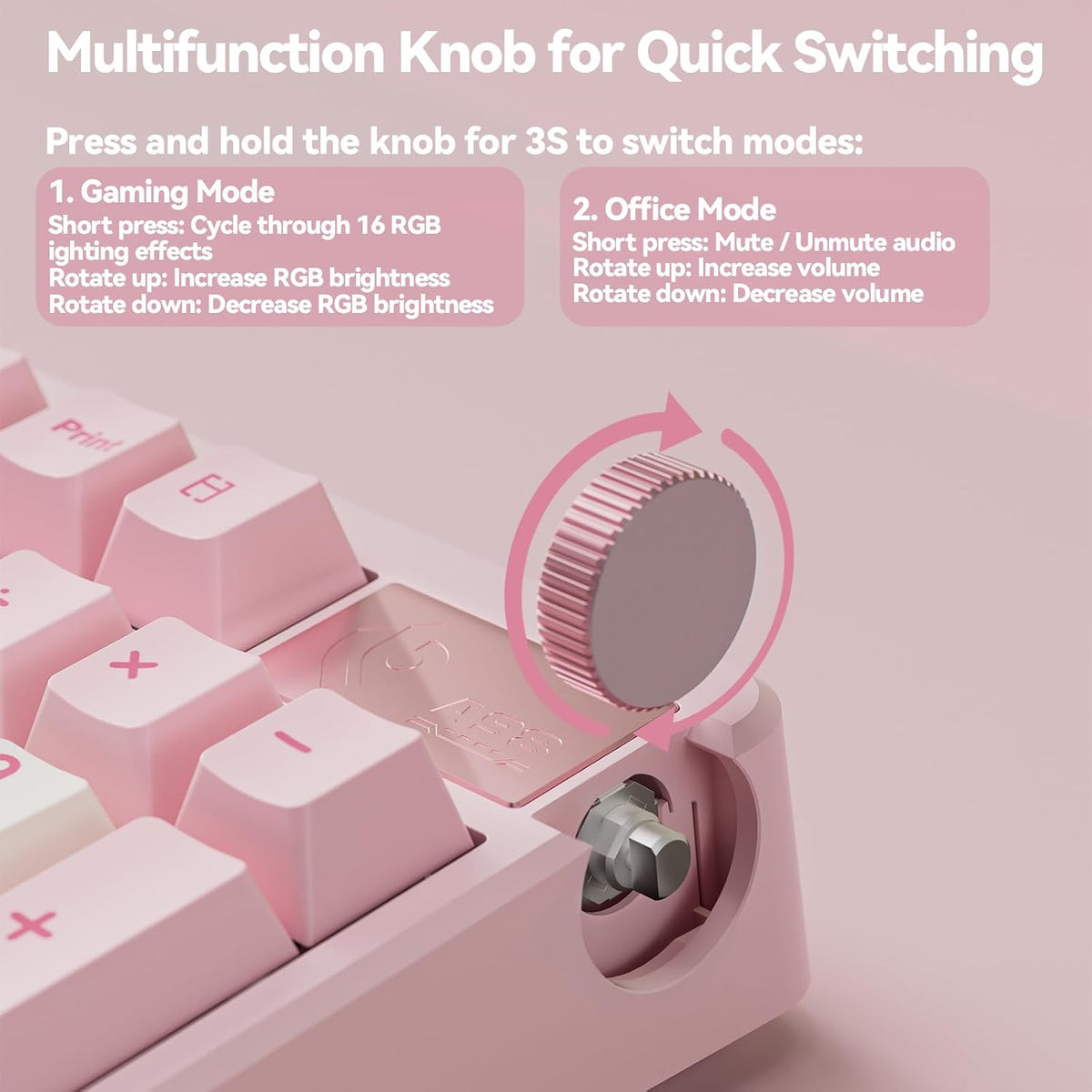 LEOBOG A98 Wireless Mechanical Pink Creamy Keyboard with Number Pad Knob