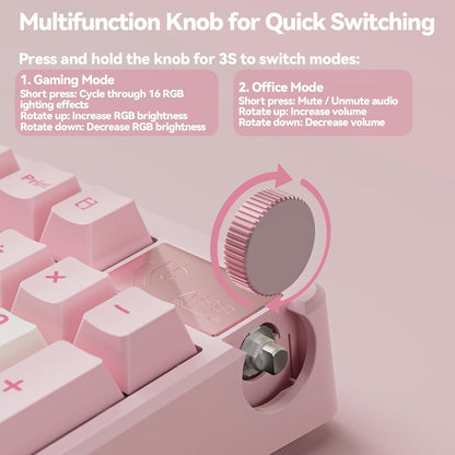 LEOBOG A98 Wireless Mechanical Pink Creamy Keyboard with Number Pad Knob