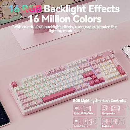 LEOBOG A98 Wireless Mechanical Pink Creamy Keyboard with Number Pad Knob