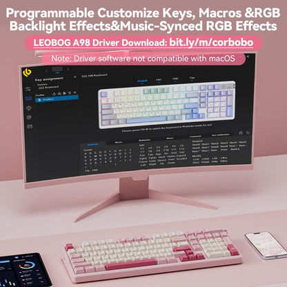LEOBOG A98 Wireless Mechanical Pink Creamy Keyboard with Number Pad Knob