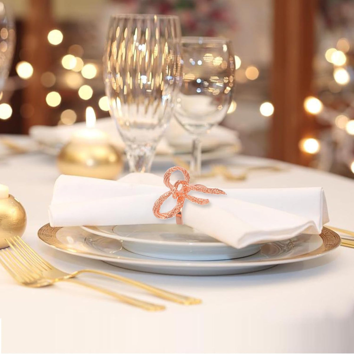 Rose Gold Napkin Rings Set of 12 for Dining Anniversary Wedding