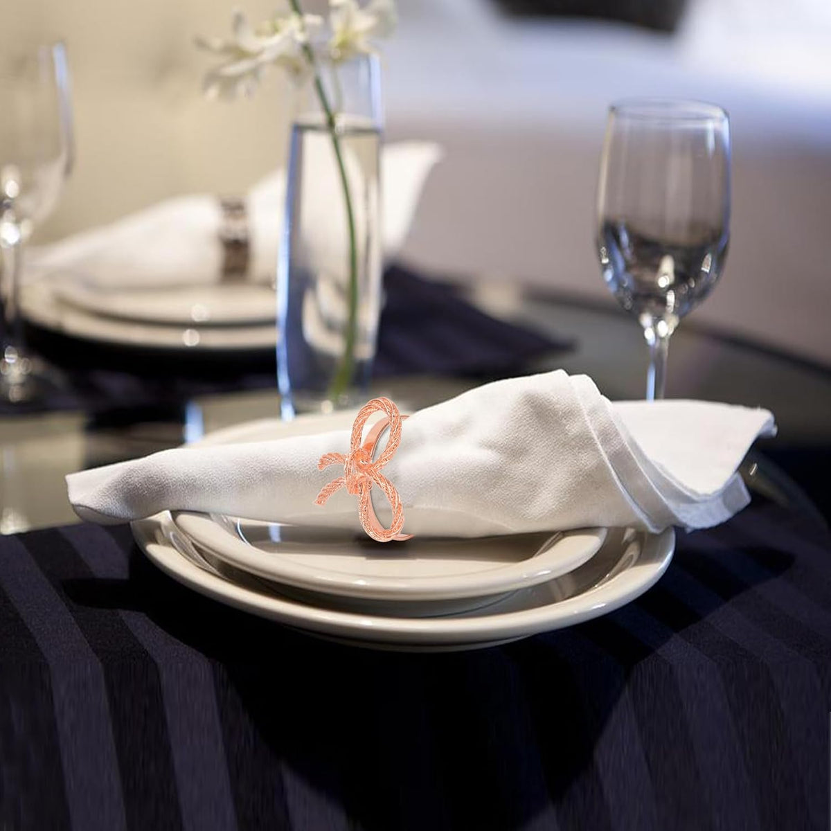 Rose Gold Napkin Rings Set of 12 for Dining Anniversary Wedding