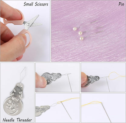 Heart Shaped Portable Travel Sewing Repair Kit - Mini Box with Threads, Scissors, DIY Hand Sewing Needles, Pink