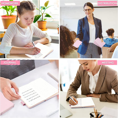 6 Pack Pocket Small Notebooks Bulk, Mini Cute Memo Notepads Hardcover College Ruled Lined Journals with Pen Holder for Women Girls Office School, with 6 Black Pens, 3.5”x 5.5”, A6, Rose Pink