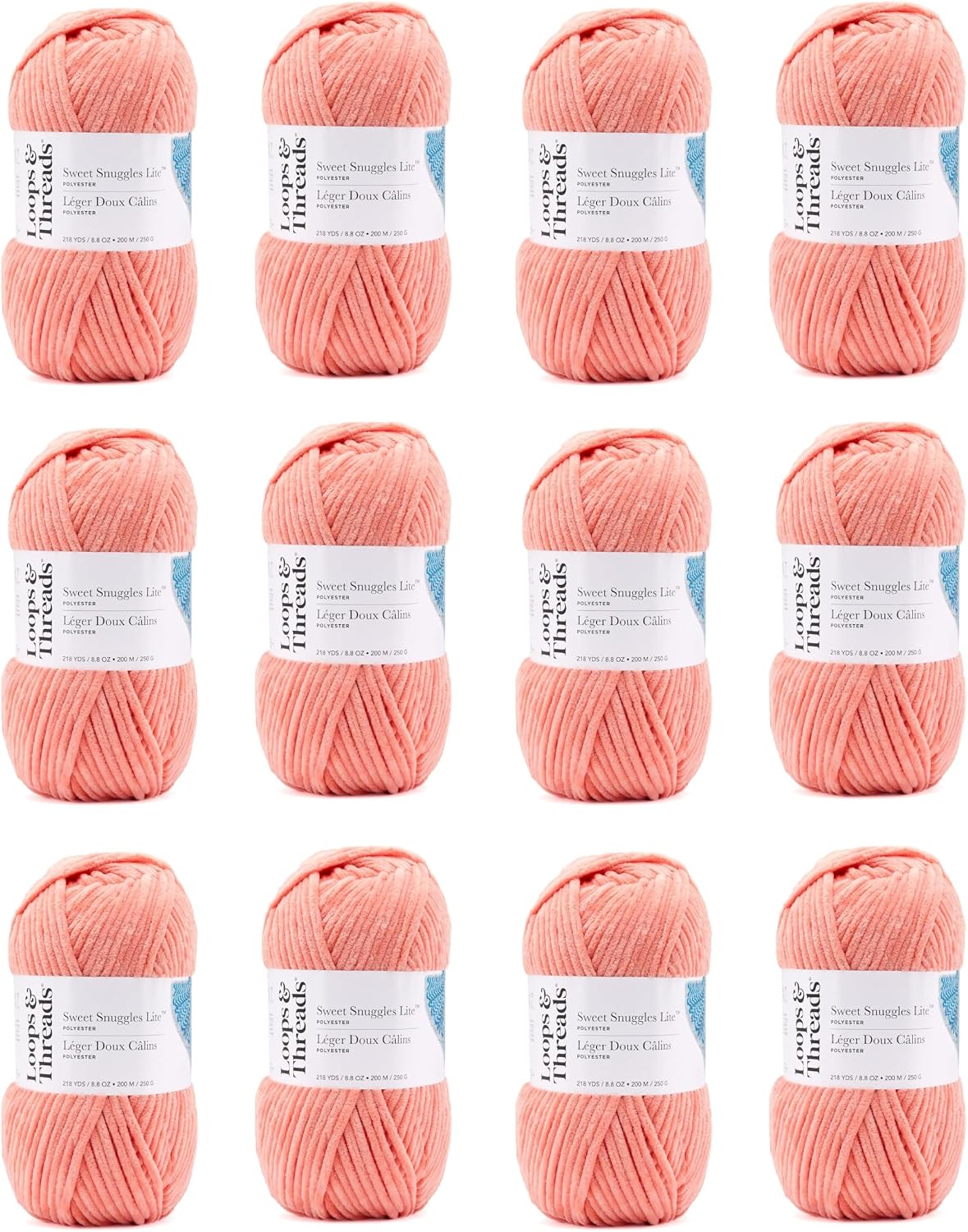 Peach Pink Sweet Snuggles Lite Yarn - Super Bulky Yarn for Knitting, Crochet, Weaving, Arts & Crafts, 12 Pack