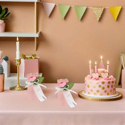 SEWACC 12pcs Floral Candy Treat Boxes with Ribbon Bow Wedding Favor Boxes for Anniversary Birthday Party Packaging in Light Pink
