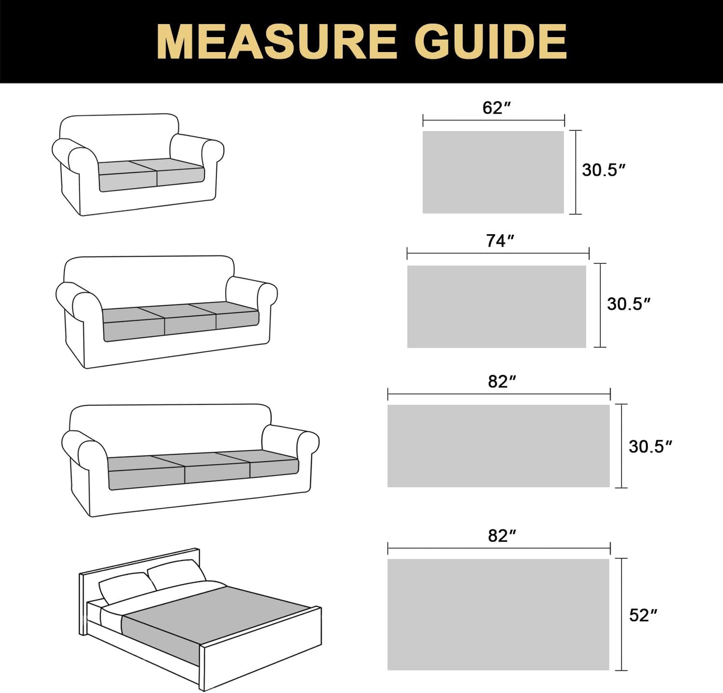 PrinceDeco Couch Cover for Dogs Waterproof Blanket Sofa Covers Washable Dog Couch Cover for 3 Cushion Anti-Slip Sofa Slipcover for Furniture Sofa, Crate, RV Seats,Car, Pet(30.5x82 Inch,Grey)