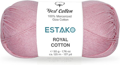 Royal Cotton, 100% Mercerized Giza Cotton Yarn, Fingering, Baby Pink