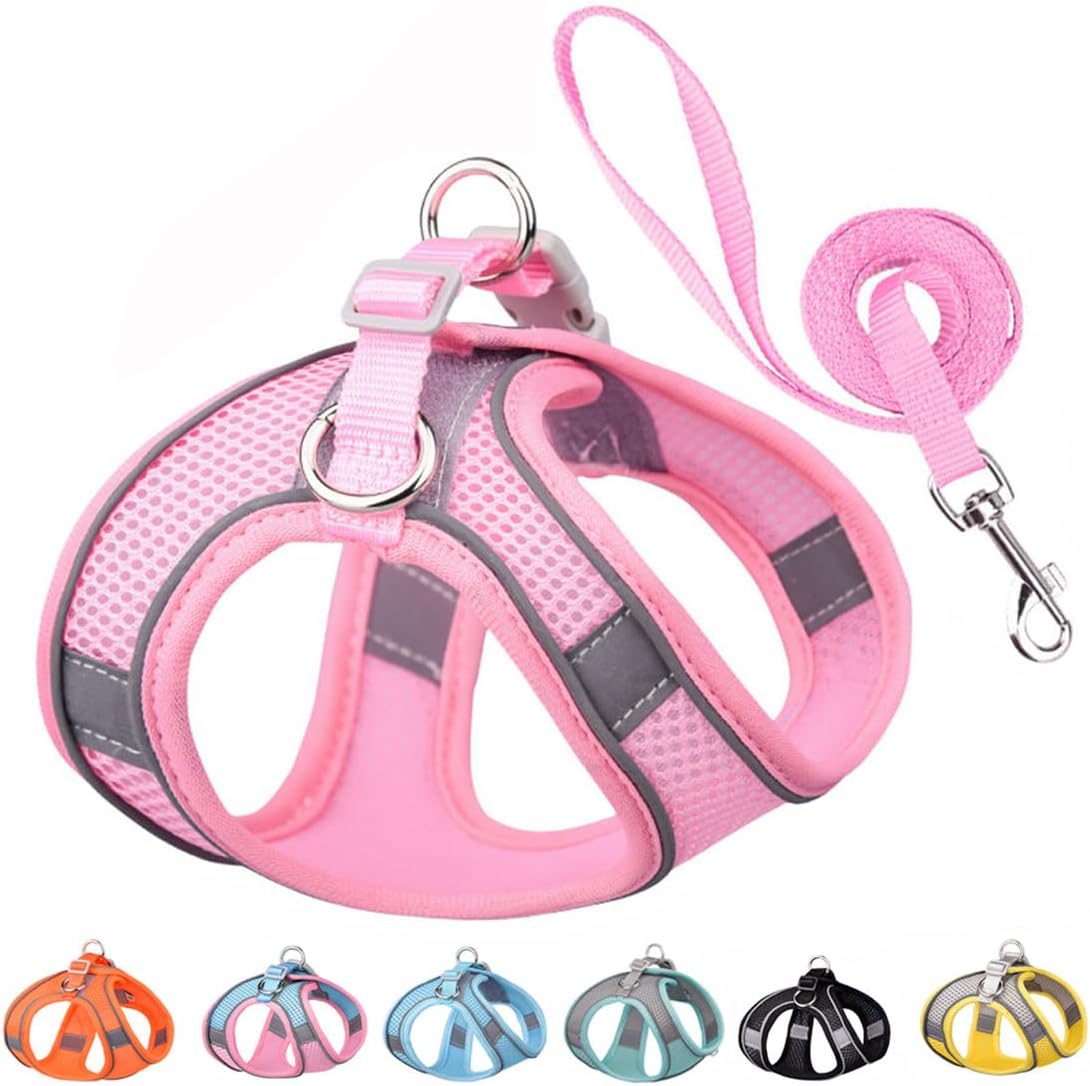 Small Dog Harness and Leash Set, Puppy Harness Girl Cats Vest, Pink XXS
