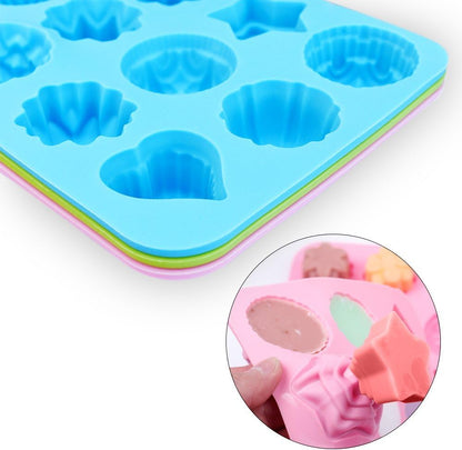 Food Grade Silicone Flowers Molds, Baking Pan with Flowers and Heart Shape Non-Stick 3-Pack Silicone Molds for Chocolate, Candy, Jelly, Ice Cube, Muffin (Pink, Blue and Green)