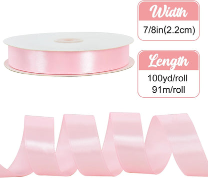 7/8 Inch x 100yds Pink Satin Ribbon Valentine Gift Wrapping Ribbons