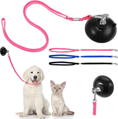 4 Pcs Dog Bathing Tether with Suction Cup,Blue Black Pink