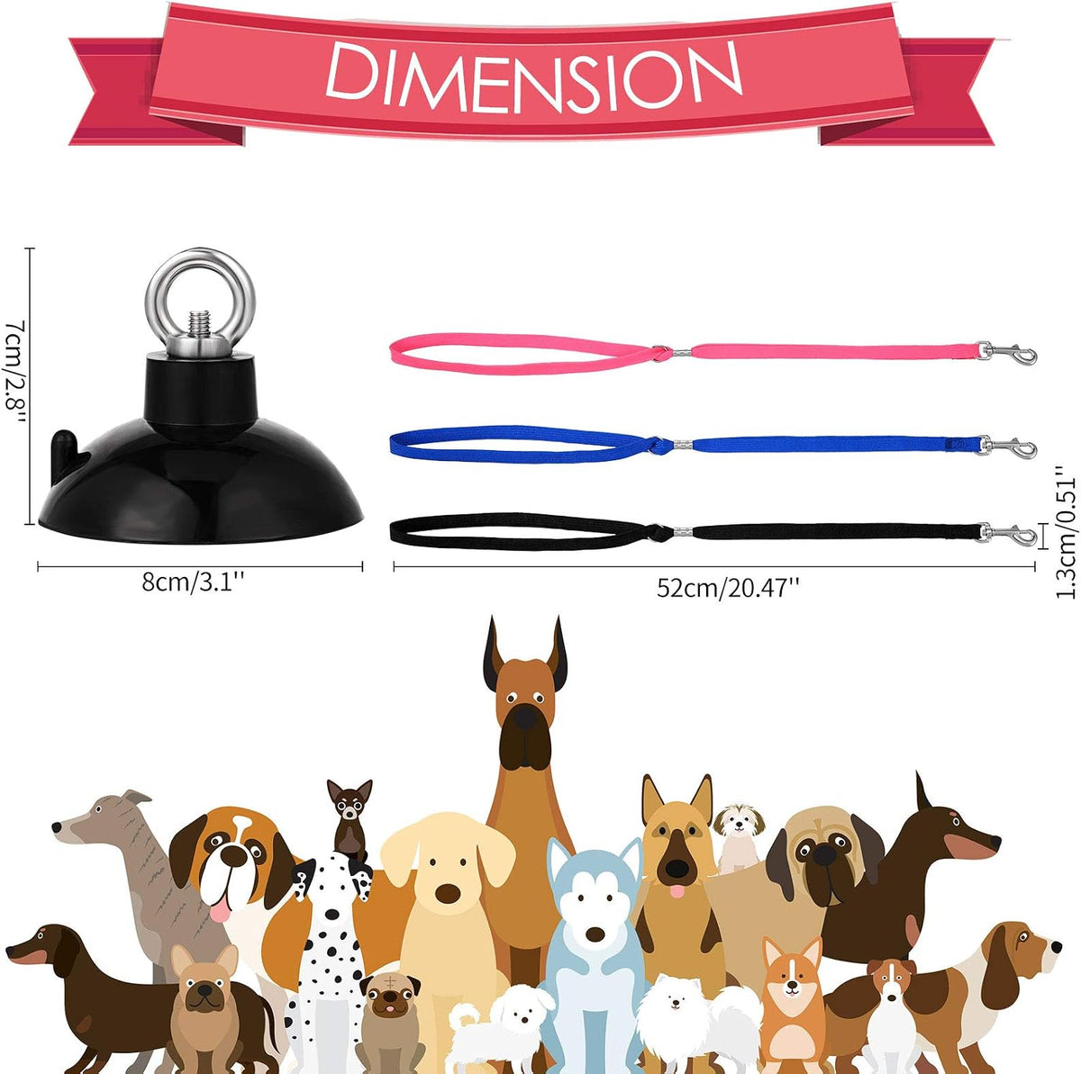 4 Pcs Dog Bathing Tether with Suction Cup,Blue Black Pink