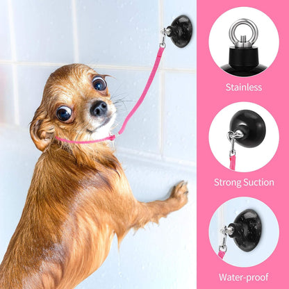 4 Pcs Dog Bathing Tether with Suction Cup,Blue Black Pink