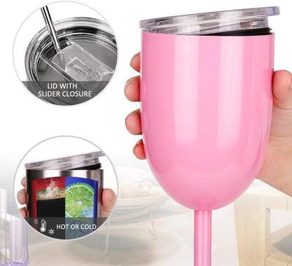 Stainless Steel Wine Glasses Cups.Double Walled Vacuum Insulated Wine Tumbler With Lid and Straw.Friendship,Christmas,Birthday Gifts for Women Men Friends Dad Mom(10oz Light Pink)