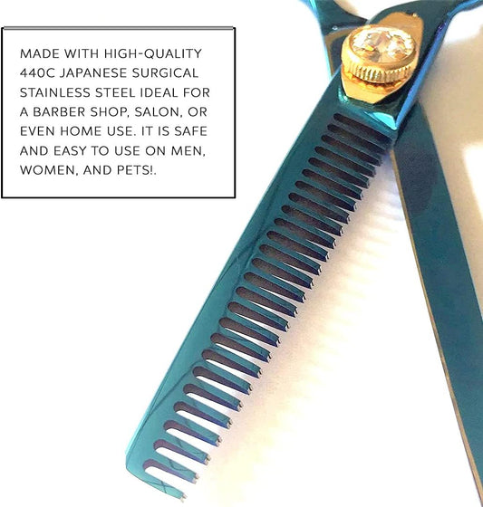 Left Handed 6" Razor Edge Blue Titanium Coated Lefty Barber Hair Scissors Shears by DreamCut