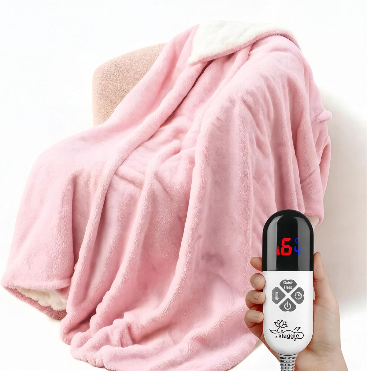 Electric Heated Throw Blanket Sherpa 50"x60" Pink Machine Washable 6 Heat Settings 4 Hours Auto Off Overheat Protection for Home Office Use
