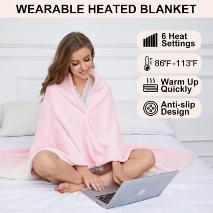 Electric Heated Throw Blanket Sherpa 50"x60" Pink Machine Washable 6 Heat Settings 4 Hours Auto Off Overheat Protection for Home Office Use