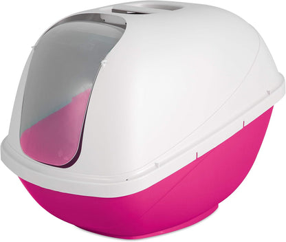 Basic Hooded Cat Litter Pan, Jumbo, Pink and White, Made in USA