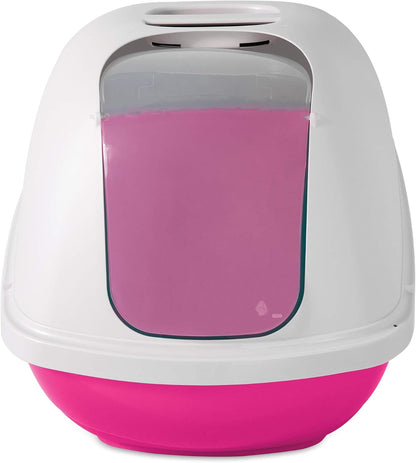 Basic Hooded Cat Litter Pan, Jumbo, Pink and White, Made in USA