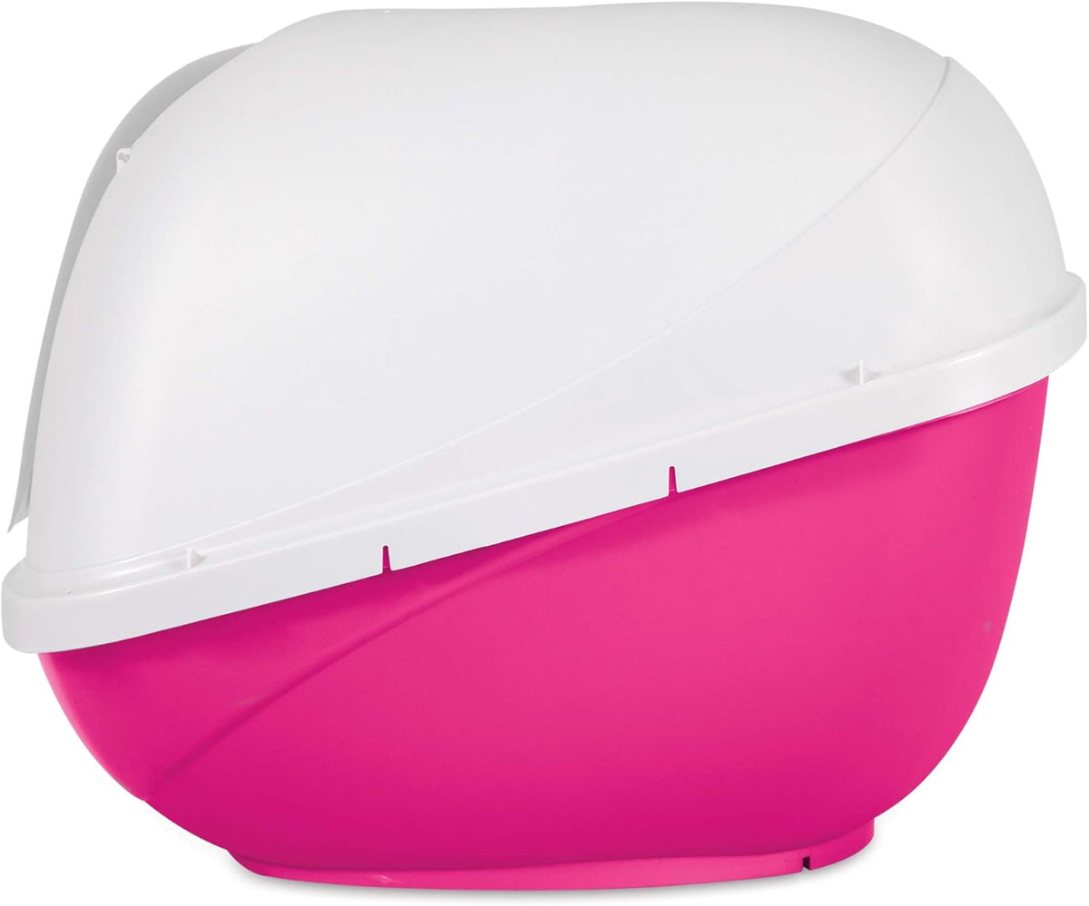 Basic Hooded Cat Litter Pan, Jumbo, Pink and White, Made in USA