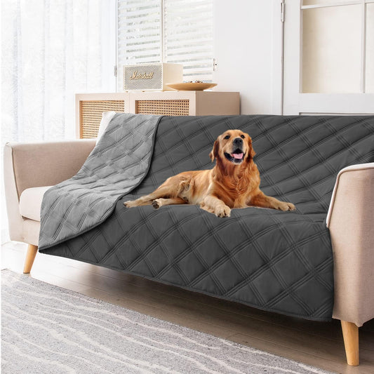 fuguitex Waterproof Dog Blanket Reversible for Small Dogs Resistant Leakproof Washable Couch Cushion Bed Protector Cover for Indoor Furniture Pet Friendly（52"*82",Dark Grey+Grey