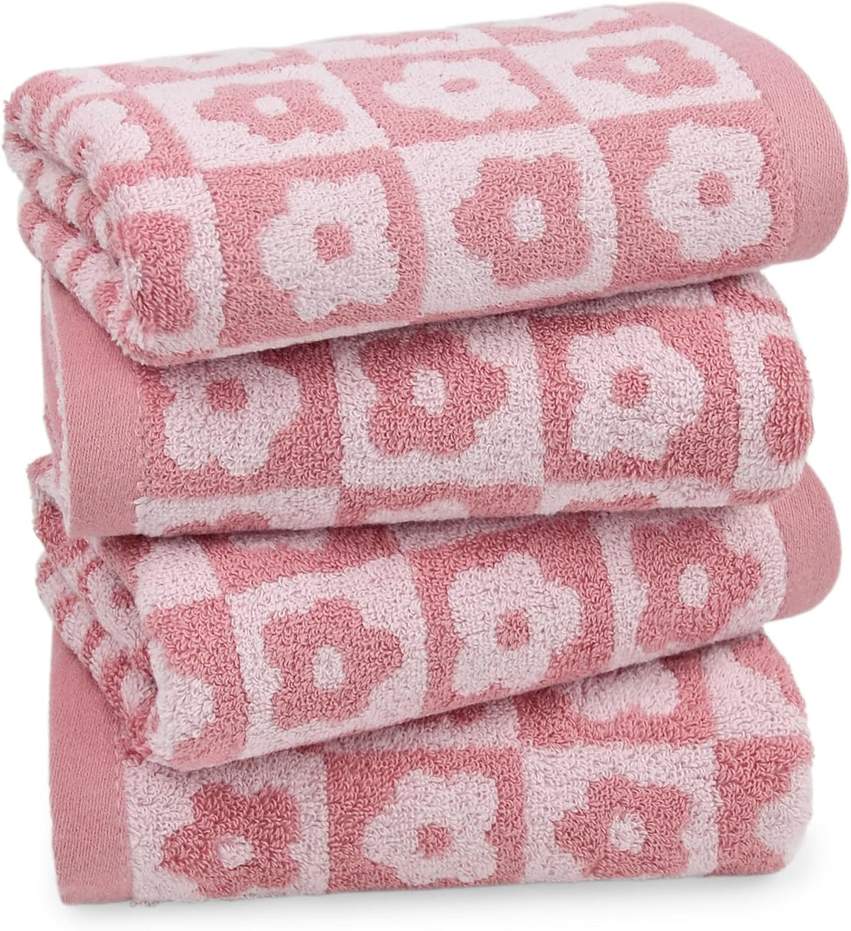 Pink Checkered Floral Hand Towels